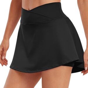 Black Tennis Skort with Flared Hem and built in short Medium